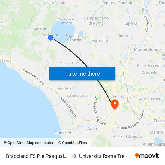 Bracciano FS P.le Pasqualetti (Capolinea Servizio Urbano) to Università Roma Tre - Dipartimento Di Ingegneria map