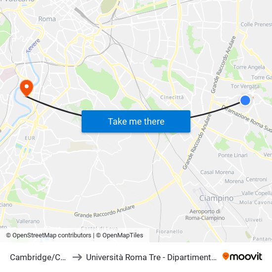 Cambridge/Columbia to Università Roma Tre - Dipartimento Di Ingegneria map