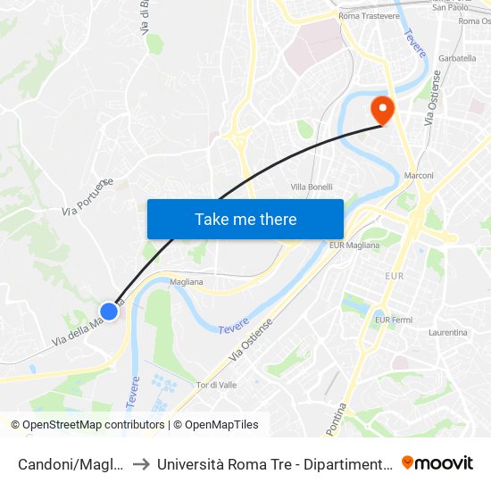 Candoni/Magliana (H) to Università Roma Tre - Dipartimento Di Ingegneria map
