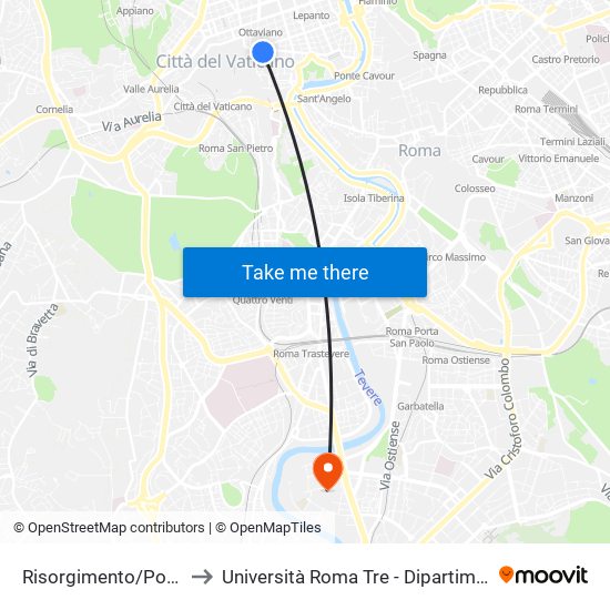 Risorgimento/Porta Angelica to Università Roma Tre - Dipartimento Di Ingegneria map