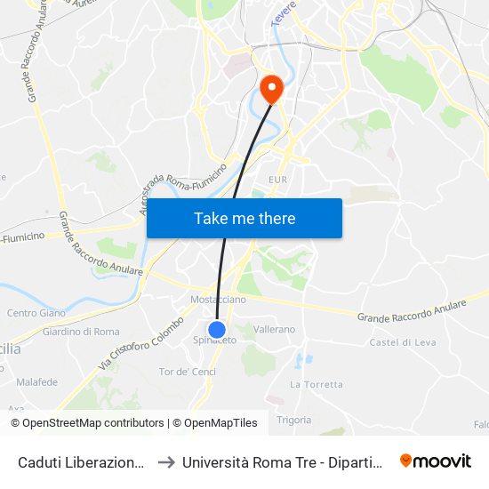 Caduti Liberazione/Eroi Di Coo to Università Roma Tre - Dipartimento Di Ingegneria map