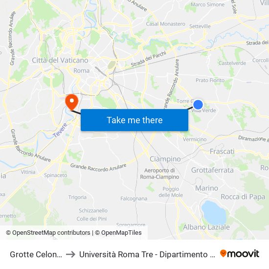 Grotte Celoni (Mc) to Università Roma Tre - Dipartimento Di Ingegneria map