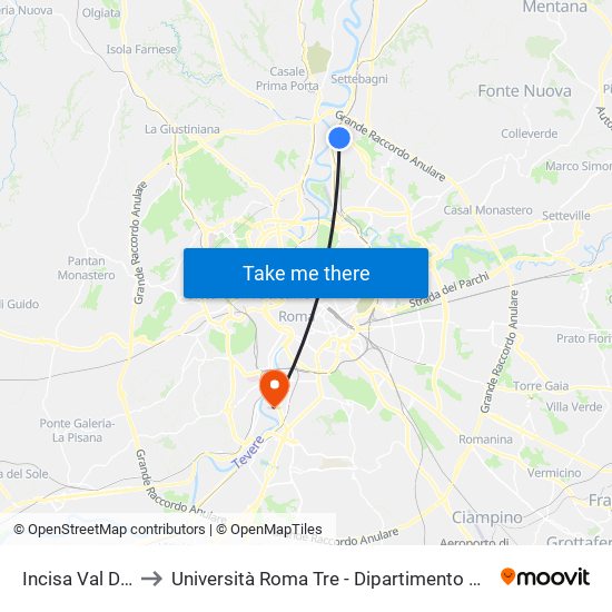 Incisa Val D'Arno to Università Roma Tre - Dipartimento Di Ingegneria map
