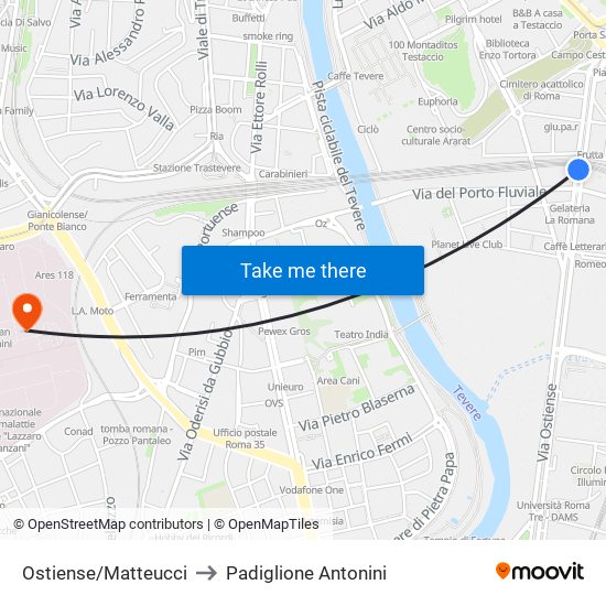 Ostiense/Matteucci to Padiglione Antonini map