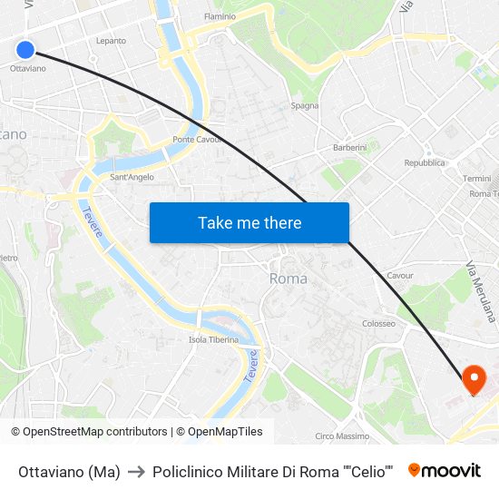 Ottaviano (Ma) to Policlinico Militare Di Roma ""Celio"" map