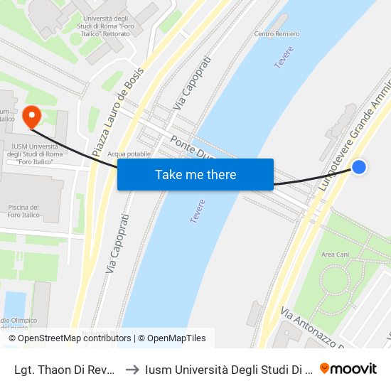 Lgt. Thaon Di Revel/Foro Italico to Iusm Università Degli Studi Di Roma ""Foro Italico"" map