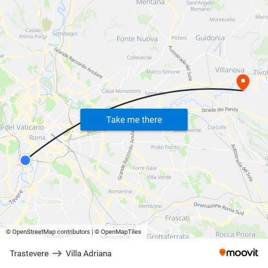 Trastevere to Villa Adriana map