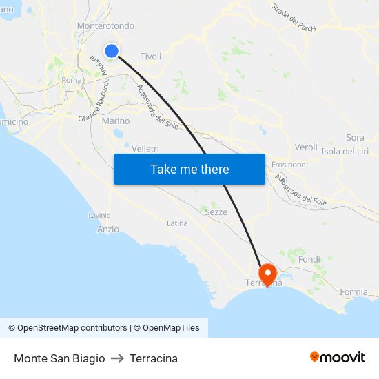 Monte San Biagio to Terracina map