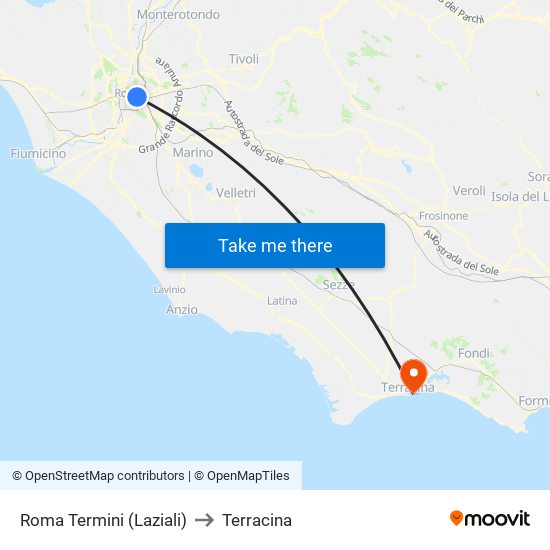 Roma Termini (Laziali) to Terracina map