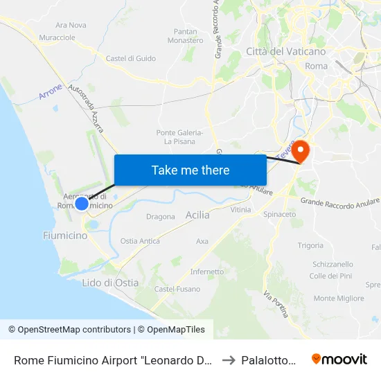 Rome Fiumicino Airport "Leonardo Da Vinci" (Fco) to Palalottomatica map
