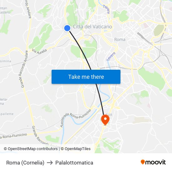 Roma (Cornelia) to Palalottomatica map