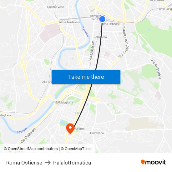 Roma Ostiense to Palalottomatica map
