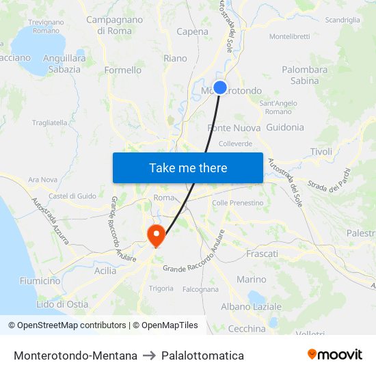 Monterotondo-Mentana to Palalottomatica map