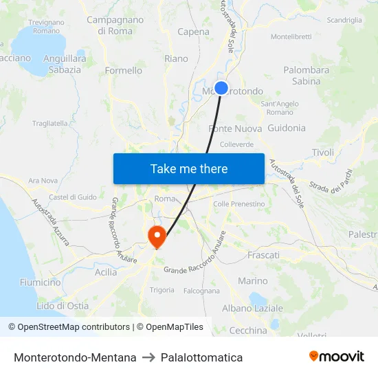 Monterotondo-Mentana to Palalottomatica map