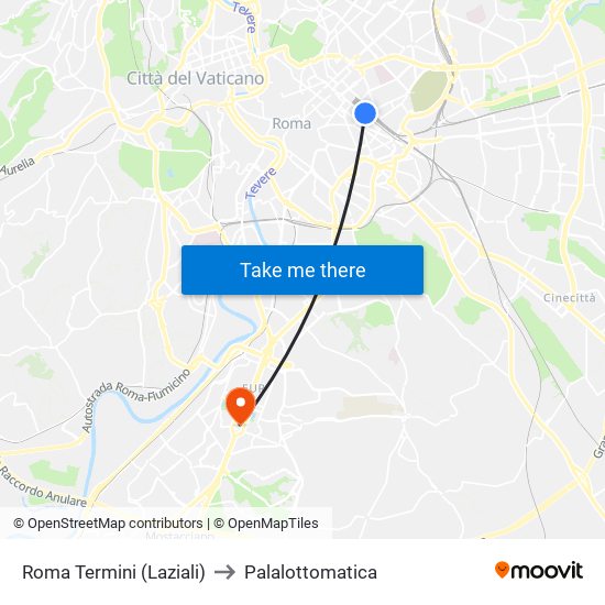 Roma Termini (Laziali) to Palalottomatica map