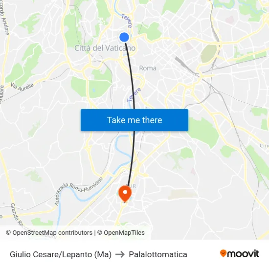 Giulio Cesare/Lepanto (Ma) to Palalottomatica map