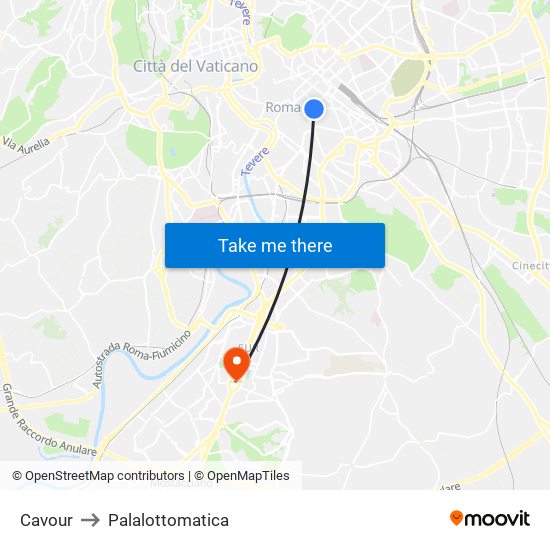 Cavour to Palalottomatica map