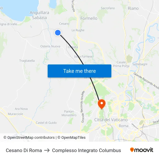Cesano Di Roma to Complesso Integrato Columbus map