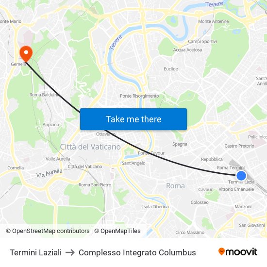 Termini Laziali to Complesso Integrato Columbus map