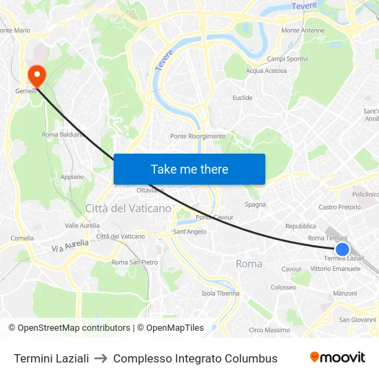 Termini Laziali to Complesso Integrato Columbus map