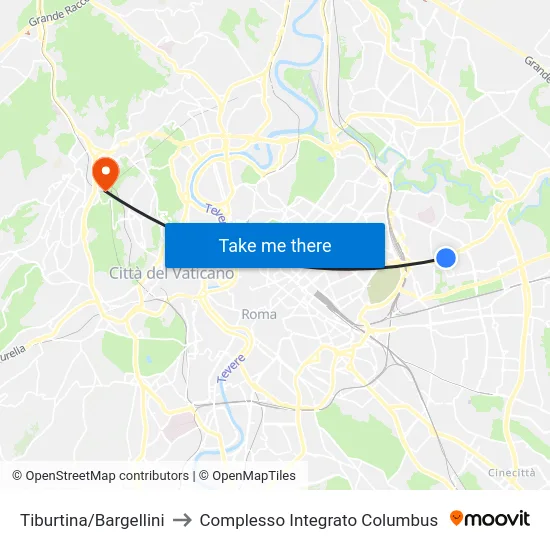 Tiburtina/Bargellini to Complesso Integrato Columbus map