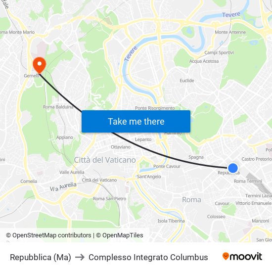 Repubblica (Ma) to Complesso Integrato Columbus map