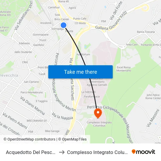 Acquedotto Del Peschiera to Complesso Integrato Columbus map
