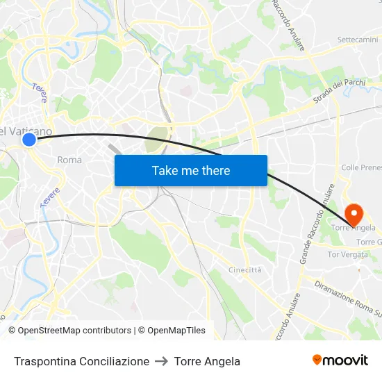Traspontina Conciliazione to Torre Angela map