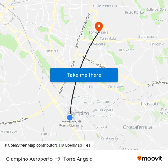 Ciampino Aeroporto to Torre Angela map