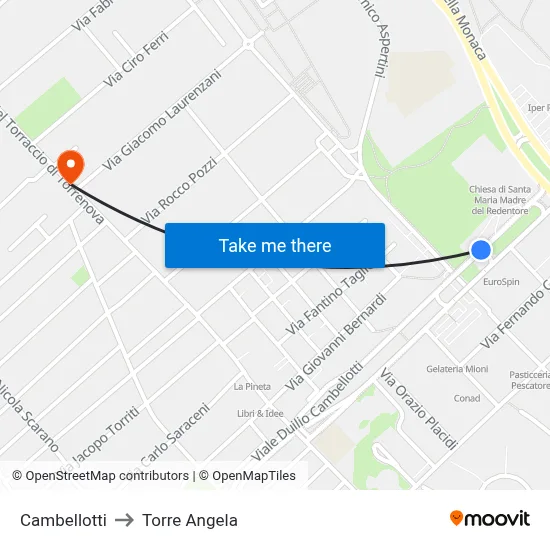 Cambellotti to Torre Angela map