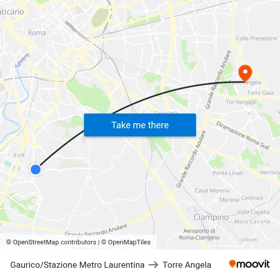 Gaurico/Stazione Metro Laurentina to Torre Angela map