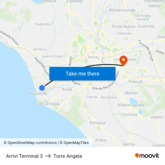 Arrivi Terminal 3 to Torre Angela map