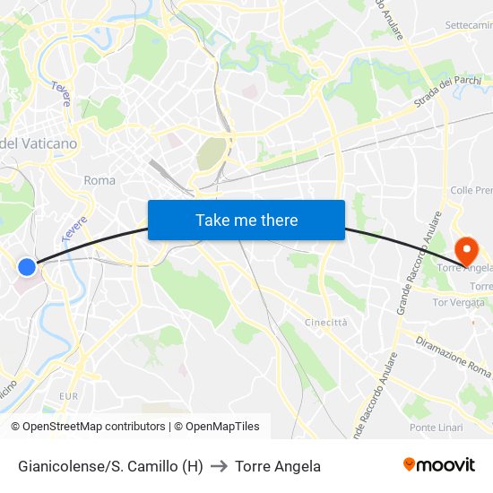Gianicolense/S. Camillo (H) to Torre Angela map