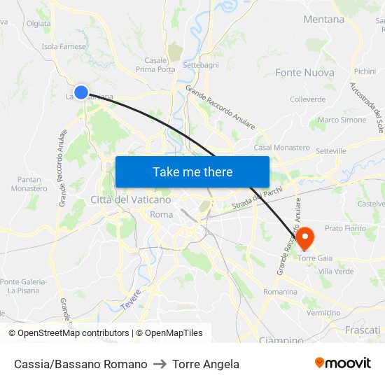 Cassia/Bassano Romano to Torre Angela map