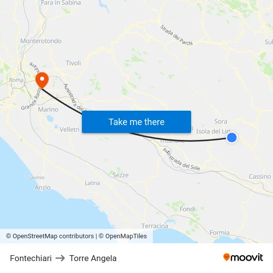 Fontechiari to Torre Angela map