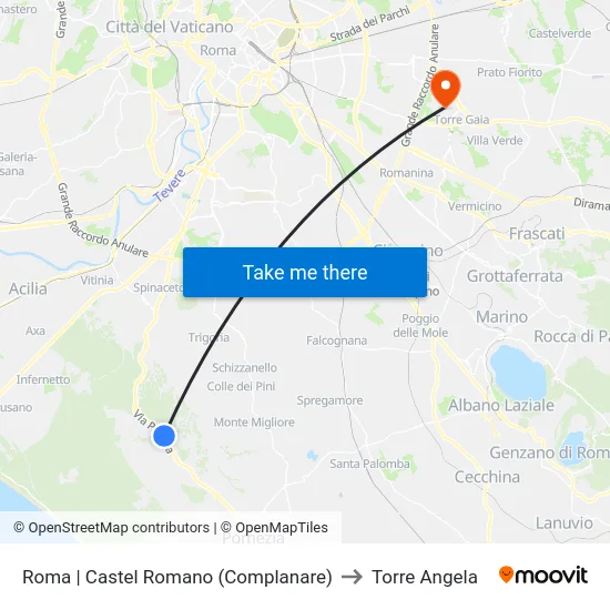 Roma | Castel Romano (Complanare) to Torre Angela map