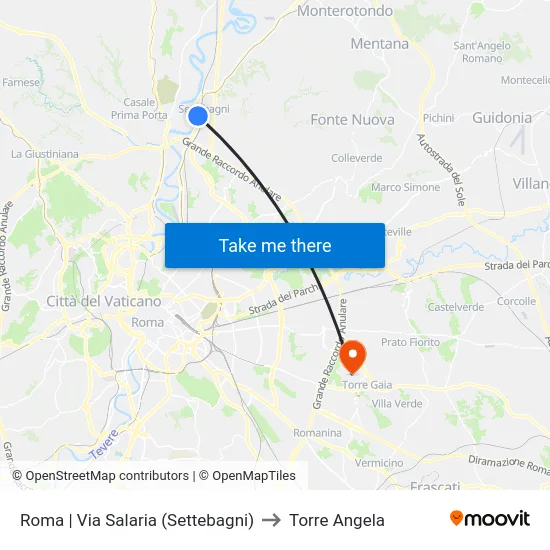 Roma | Via Salaria (Settebagni) to Torre Angela map
