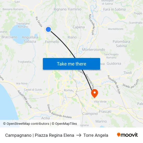 Campagnano Piazza Regina Elena to Torre Angela map