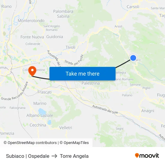 Subiaco | Ospedale to Torre Angela map