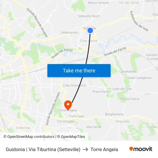 Guidonia | Via Tiburtina (Setteville) to Torre Angela map