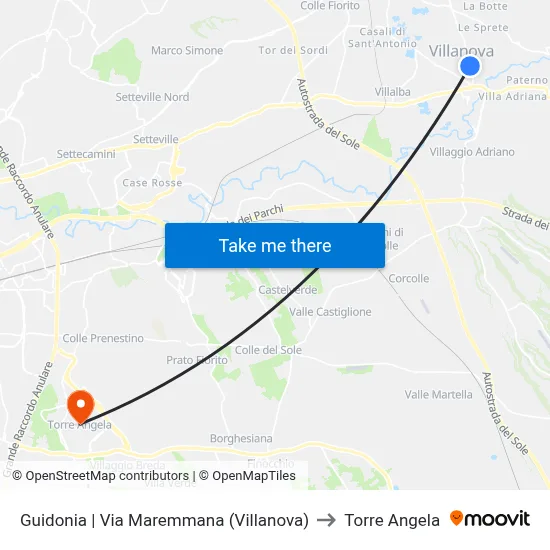 Guidonia | Maremmana Street (Villanova) to Torre Angela map