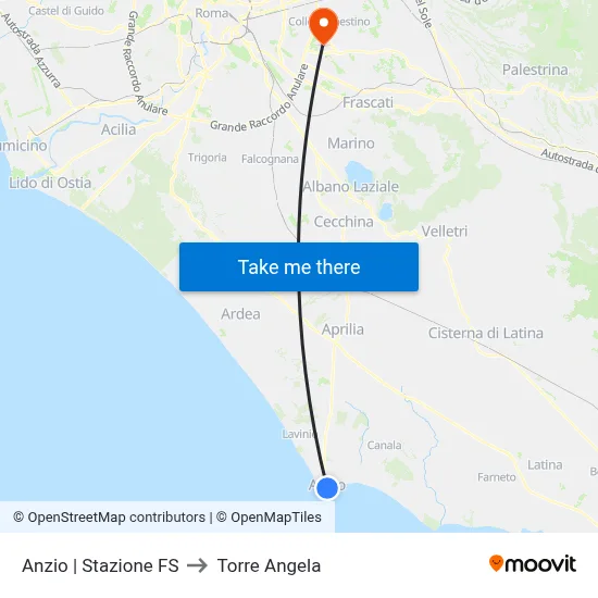 Anzio | Railway Station to Torre Angela map