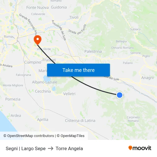 Segni Largo Sepe to Torre Angela map