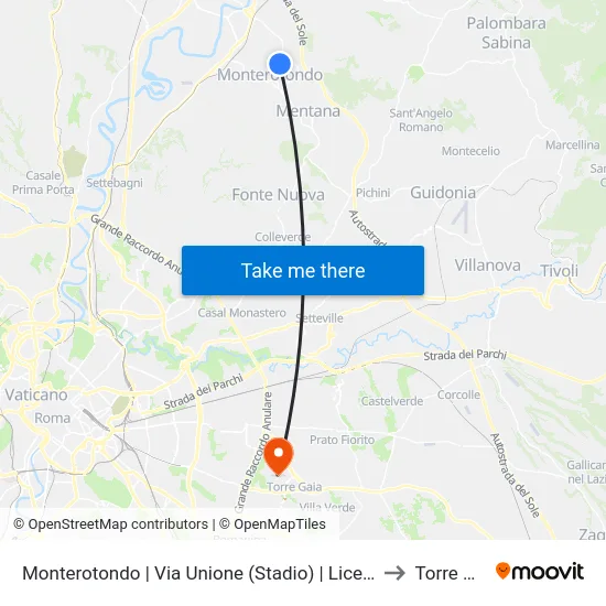 Monterotondo | Via Unione (Stadio) | Liceo Scientifico G.Peano to Torre Angela map