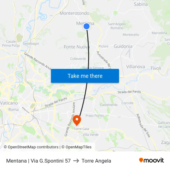 Mentana | Via G.Spontini 57 to Torre Angela map