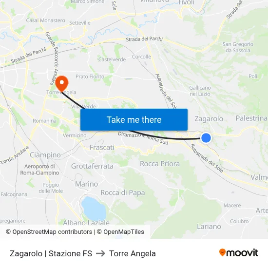 Zagarolo | Railway Station to Torre Angela map