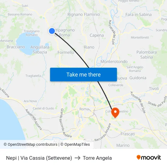 Nepi | Via Cassia (Settevene) to Torre Angela map