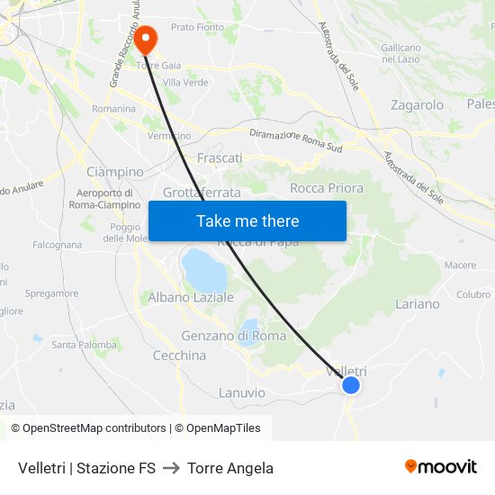 Velletri | Stazione FS to Torre Angela map