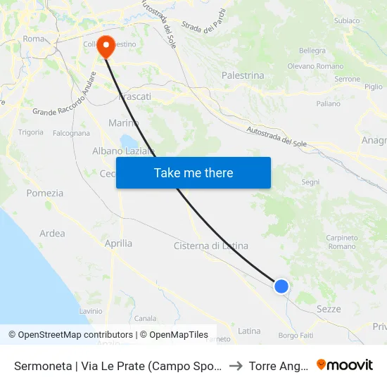 Sermoneta | Via Le Prate (Campo Sportivo) to Torre Angela map