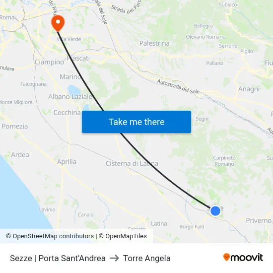 Sezze via Sant'Andrea Gate to Torre Angela map